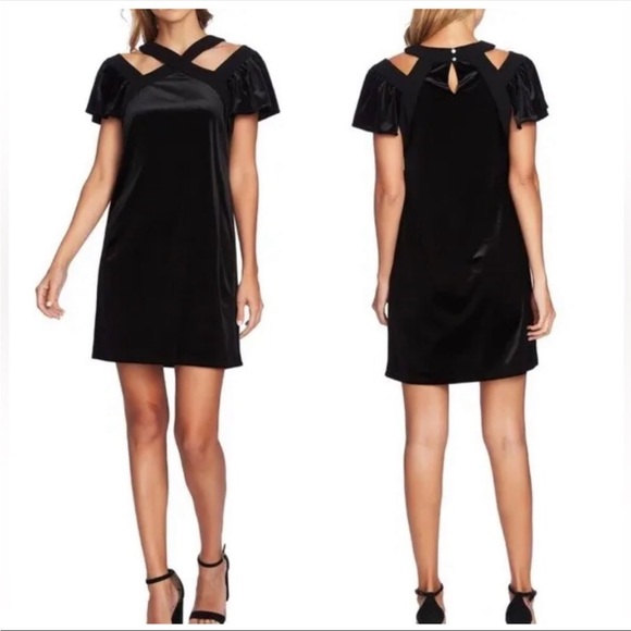 NWT CeCe Black Velvet Mini Dress - Picture 1 of 7